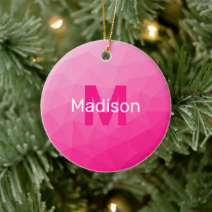 Geometrisches, rosa-ombre-Maschenmuster Monogram Keramik Ornament