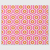 Geometrisches rosa Orange Hexagon und Kreuzmuster Geschenkpapier (Flach)