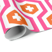 Geometrisches rosa Orange Hexagon und Kreuzmuster Geschenkpapier (Rolleneckpunkt)