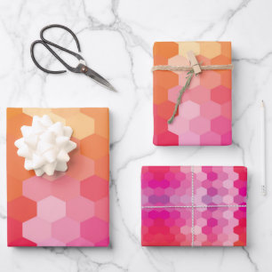 Geometrisches Rosa und Gelbes Hexagon Modernes Gra Geschenkpapier Set