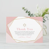 Geometrisches Rosa und Gold Bat Mitzvah Dankeschön Dankeskarte (Stehend Vorderseite)