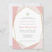 Geometrisches Rosa und Gold Bat Mitzvah Einladung (Vorderseite)