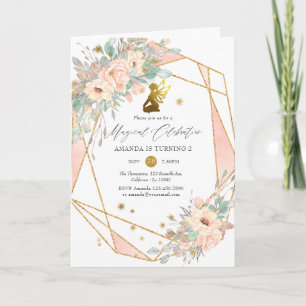Geometrisches Rosa und Goldene Fairy 2. Party Einladung