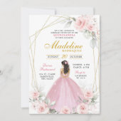 Geometrisches Rosa und Royal Crown Quincanera Einladung (Vorderseite)