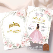 Geometrisches Rosa und Royal Crown Quincanera Einladung