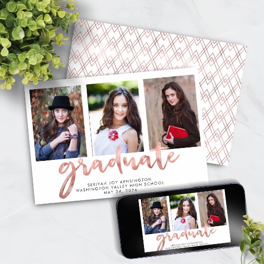 Geometrisches Rose Gold Handgeschriebenes Abschlus Ankündigung