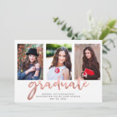 Geometrisches Rose Gold Handgeschriebenes Abschlus Ankündigung (Stehend Vorderseite)