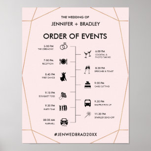 Geometrisches Rose Gold Wedding Timeline-Zeichen Poster