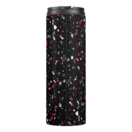 Geometrisches Rot-Schwarz-Terrazzo-Monogramm Thermosbecher (Rückseite)