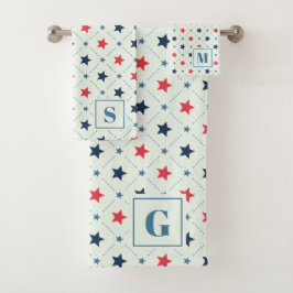 Geometrisches rotes blaues Sternchen-Punktlinienmu Badhandtuch Set