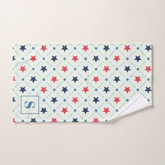 Geometrisches rotes blaues Sternchen-Punktlinienmu Badhandtuch Set (Handtuch)