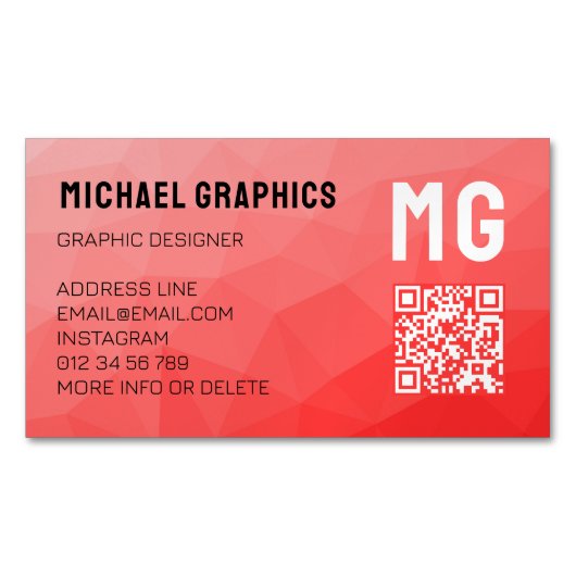 Geometrisches rotes Farbverlaufsmuster QR-Code Magnetische Visitenkarte (Vorderseite)
