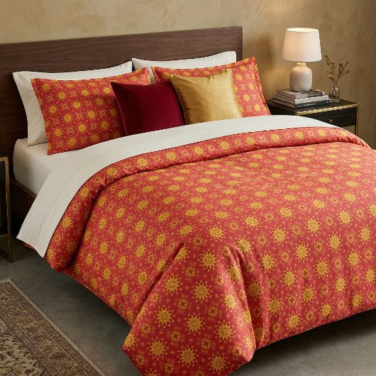 Geometrisches rotes gelbes und orangefarbenes Must Stoff