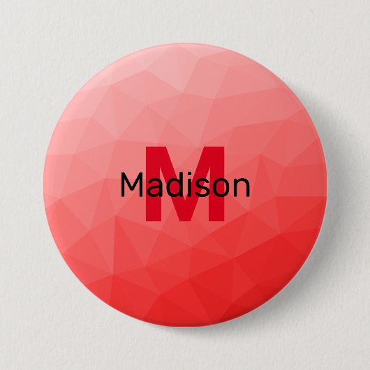 Geometrisches rotes Gradientenmuster Monogramm Button (Vorderseite)