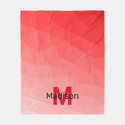 Geometrisches rotes Gradientenmuster Monogramm Fleecedecke (Vorderseite)