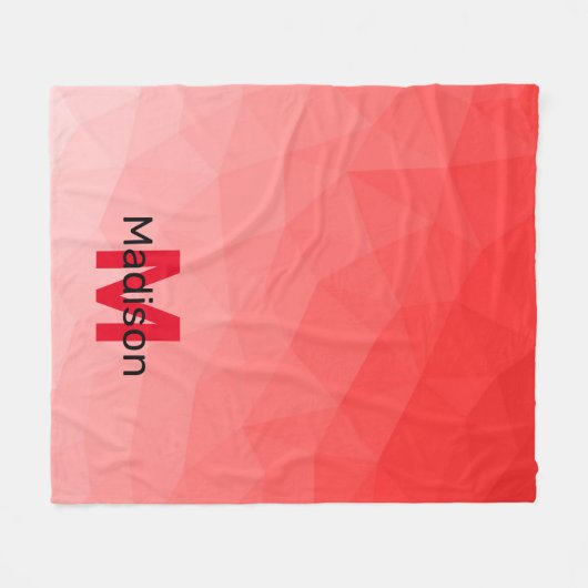 Geometrisches rotes Gradientenmuster Monogramm Fleecedecke (Vorderseite (Horizontal))