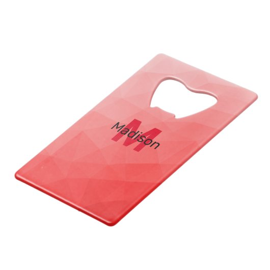 Geometrisches rotes Gradientenmuster Monogramm Geldbeutel Flaschenöffner (Vorderseite Schrägansicht)