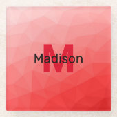 Geometrisches rotes Gradientenmuster Monogramm Glasuntersetzer (Vorderseite)