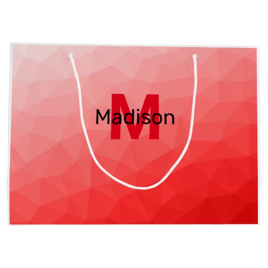 Geometrisches rotes Gradientenmuster Monogramm Große Geschenktüte (Rückseite)