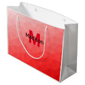 Geometrisches rotes Gradientenmuster Monogramm Große Geschenktüte (Rückseite Schrägansicht)