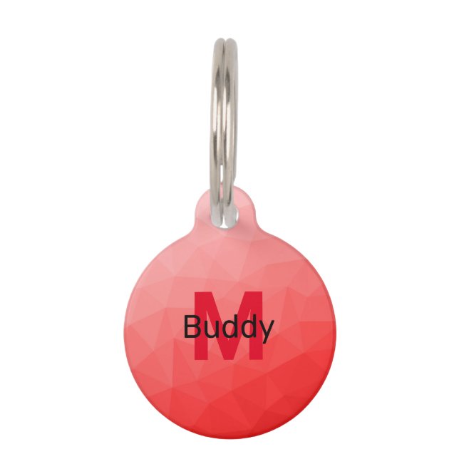 Geometrisches rotes Gradientenmuster Monogramm Haustiermarke (Vorderseite)