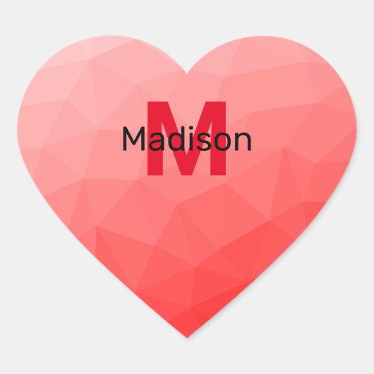 Geometrisches rotes Gradientenmuster Monogramm Herz-Aufkleber (Vorderseite)