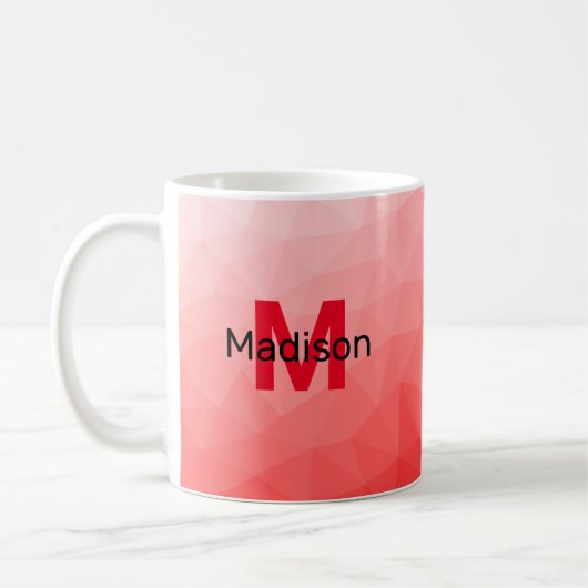 Geometrisches rotes Gradientenmuster Monogramm Kaffeetasse (Links)