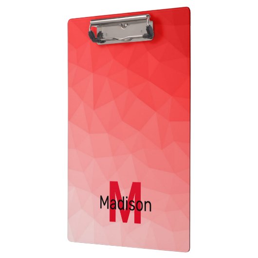 Geometrisches rotes Gradientenmuster Monogramm Klemmbrett (Links)
