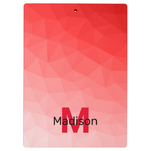 Geometrisches rotes Gradientenmuster Monogramm Klemmbrett (Rückseite)
