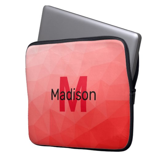 Geometrisches rotes Gradientenmuster Monogramm Laptopschutzhülle (Vorderseite Links)