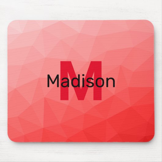 Geometrisches rotes Gradientenmuster Monogramm Mousepad (Vorne)