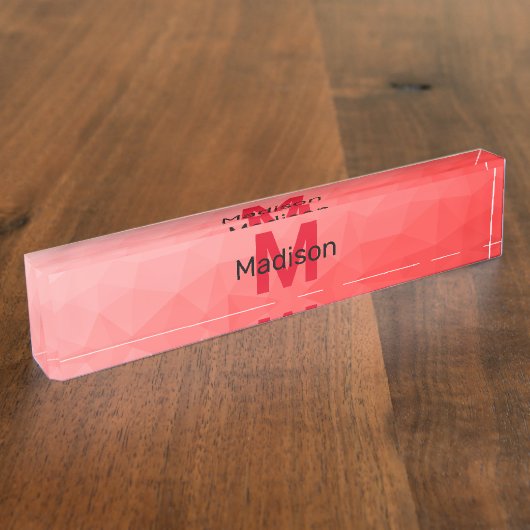 Geometrisches rotes Gradientenmuster Monogramm Namensplakette (Seite)
