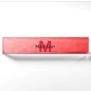 Geometrisches rotes Gradientenmuster Monogramm Namensplakette