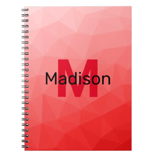 Geometrisches rotes Gradientenmuster Monogramm Notizblock (Vorderseite)