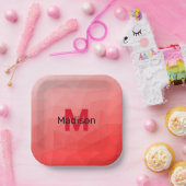 Geometrisches rotes Gradientenmuster Monogramm Pappteller (Party)