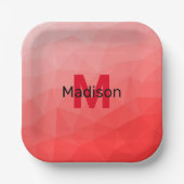Geometrisches rotes Gradientenmuster Monogramm Pappteller (Vorderseite)
