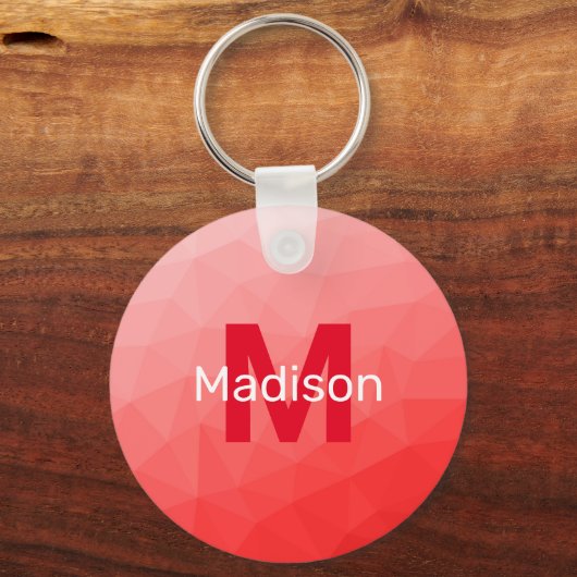 Geometrisches rotes Gradientenmuster Monogramm Schlüsselanhänger (Rückseite)