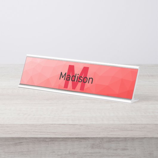 Geometrisches rotes Gradientenmuster Monogramm Schreibtischnamensplakette (Vorderseite )
