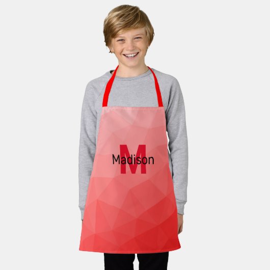 Geometrisches rotes Gradientenmuster Monogramm Schürze (Getragen)