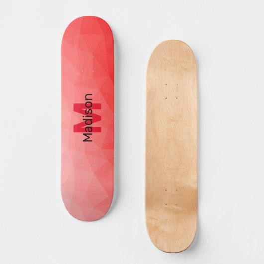 Geometrisches rotes Gradientenmuster Monogramm Skateboard (Vorderseite)
