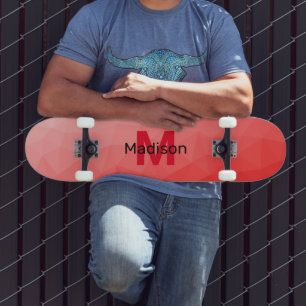 Geometrisches rotes Gradientenmuster Monogramm Skateboard