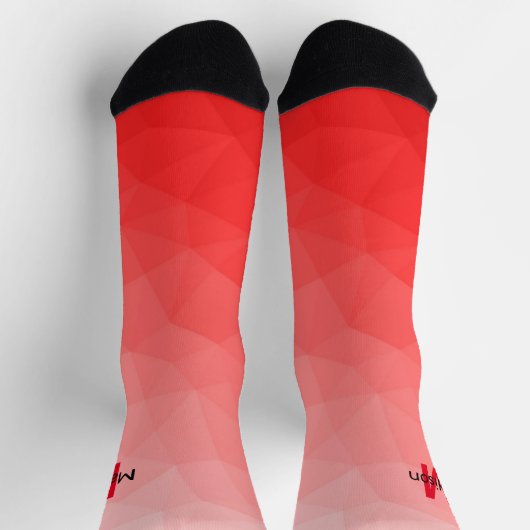 Geometrisches rotes Gradientenmuster Monogramm Socken (Oben)