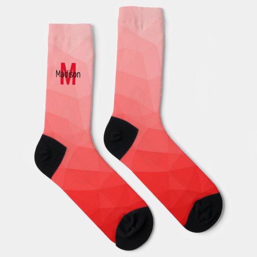 Geometrisches rotes Gradientenmuster Monogramm Socken (Rechts)