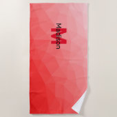 Geometrisches rotes Gradientenmuster Monogramm Strandtuch (Vorderseite)