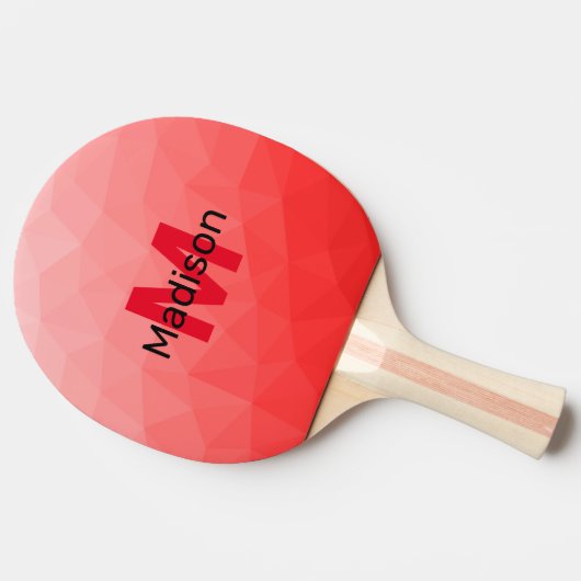 Geometrisches rotes Gradientenmuster Monogramm Tischtennis Schläger (Seitenansicht)