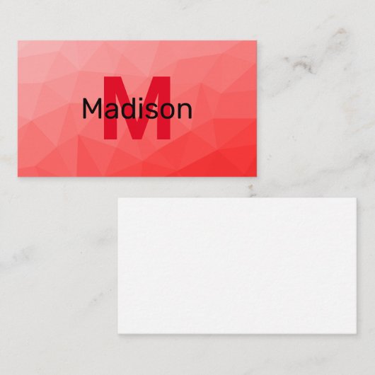 Geometrisches rotes Gradientenmuster Monogramm Visitenkarte (Vorne/Hinten)