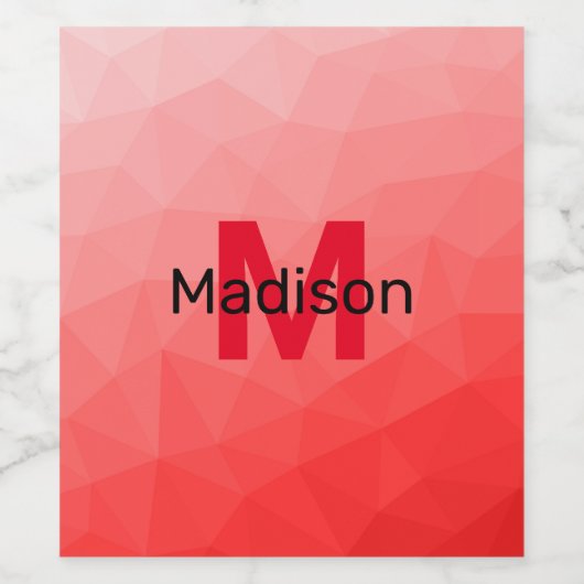 Geometrisches rotes Gradientenmuster Monogramm Weinetikett (Einzelnes Label)