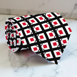 Geometrisches rotes Schwarz/Weiß Op Art Muster Krawatte