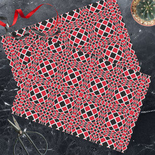 Geometrisches rotes Schwarz/Weiß Op Art Muster Seidenpapier