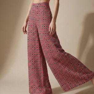 Geometrisches rotes Schwarz/Weiß Op Art Muster Stoff